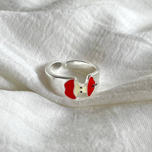 Ping'an Xile S925 Pure Silver Red Drop Glue Apple Core <b>Ring</b> Fresh Playful <b>Fashion</b> <b>Ring</b> with Unique Personality Gift - Product Image 3