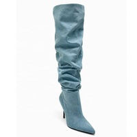 Bottes à talons hauts stiletto en denim froissé pour femmes