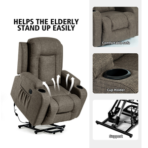 <span class=keywords><strong>Fauteuil</strong></span> inclinable <span class=keywords><strong>électrique</strong></span> VANBOW en tissu marron avec repose-pieds extensible pour personnes âgées - Product Image 4