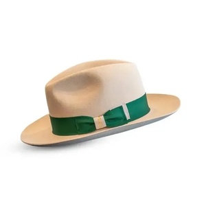 Chapeau Fedora en feutre de laine kaki à large bord avec nœud en ruban vert, unisexe, décontracté, printemps-été, adulte, formel, broderie à la main, voyage - Product Image 2