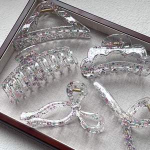 Pince à cheveux transparente en acétate brillant de style coréen pour femmes, pince à cheveux scintillante pour cheveux épais, accessoires personnalisés - Product Image 1