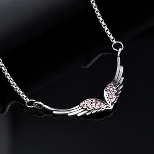 Stainless Steel Angel Wings <b>Necklace</b> Silver Tone Crystal Accent Pendant <b>Delicate</b> Wing Design Minimalist Jewelry for Women - Product Image 3