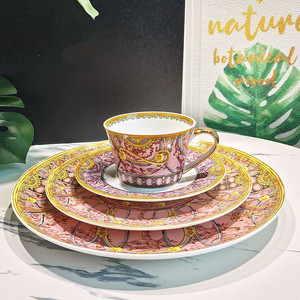 Luxury V Series Flat Disc Bone China <b>Dinnerware</b> Set Ceramic Steak Plate Dessert Dried Fruit Cake Plate Cup Saucer for Tea Coffee - Product Image 4