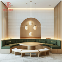 Ensemble de meubles de restaurant, table et chaises modulaires en forme de L, banquette moderne vert émeraude et table ronde en bois pour café et salon de thé