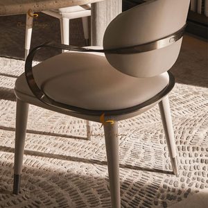 Luxury Beige Large Oval Matte <b>Brown</b> Stainless Steel Legs <b>Dining</b> <b>Chair</b> Set for Villa Home Mansion Furniture - Product Image 3