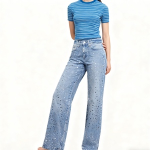 Jean décontracté taille haute à jambe large et sequins pour femme – Tendance - Product Image 3