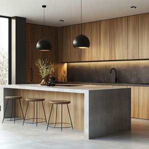 Juego de Muebles de Cocina Modernos de Lujo en Acrílico Negro, Mueble de Pared Completo Personalizado con Fregadero para Hogar o Comedor, Estructura de MDF y Puerta de Vidrio - Product Image 3