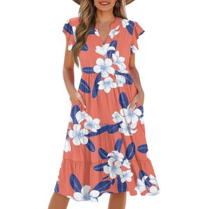 Vestido Midi de cintura alta para mujer Lei Pua Melia personalizado, vestidos informales, vestido Midi de lino con cuello en V y bolsillos laterales para verano - Product Image 1
