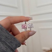 Bague en argent sterling S925 avec zircon rose 5A, bague de doigt ovale personnalisée tendance pour les mariages, bijoux