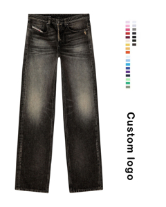 กางเกงยีนส์วินเทจทรงแบ็กกี้ตรงสไตล์ไฮสตรีทสำหรับผู้ชายพิมพ์โลโก้ตามสั่งพิมพ์ลายปักลายฮิปฮอปแรงบันดาลใจสำหรับฤดูร้อน - Product Image 1