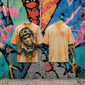 Camiseta de Manga Corta para Hombre con Estampado de Personajes SCE, Cuello Redondo, Estilo Urbano, Corte Regular, Estampado por Sublimación, Patrón Tie Dye Naranja - Product Image 3