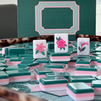 Tuiles de Mahjong Américain Tropical Cabana Garden, 160 pièces, 3 couches, en acrylique, motif floral rose et vert, pour le marché américain