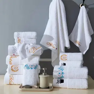 5 כוכבים מלון מגבות לבן לוגו מותאם אישית חדר אמבטיה 100% כותנה פנים יד אמבטיה בית מלון סט מגבת סט