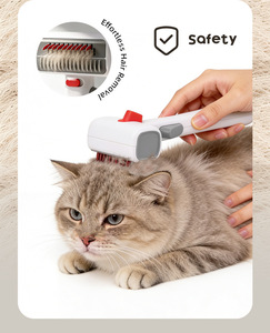 <span class=keywords><strong>Brosse</strong></span> anti-poils 2-en-1 sécurisée avec lame de sécurité - Outil démêlant autonettoyant à un bouton pour chiens et chats à poils longs - Product Image 5
