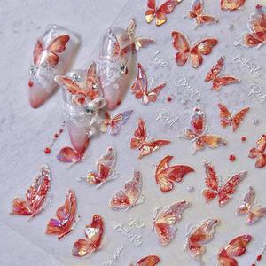 BIN Proveedor de uñas Shell Light Relief Colorful Red Sleeve Butterfly Nail Stickers Bloodshirsty Red Butterfly Cute Nail Stickers - Product Image 5