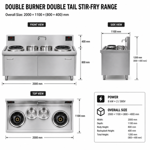 Commercial <b>Electric</b> Double Burner Double Tail Stir-Fry Range Stainless Steel Chinese Wok Stove with Water Storage for Restaurant - Product Image 3