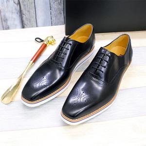 Freshly Made Pointed Toe Black <strong>Blue</strong> <strong>Brogue</strong> Cowhide Oxfords Good Quality Handmade Luxury Leather Shoes for <strong>Men</strong> - Product Image 4