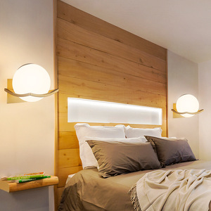 Lampe murale moderne en <span class=keywords><strong>bois</strong></span>, <span class=keywords><strong>applique</strong></span> nordique, lampe de chevet, boule de <span class=keywords><strong>verre</strong></span>, <span class=keywords><strong>applique</strong></span> murale décorative - Product Image 3