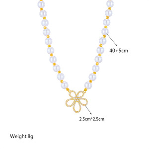 European American Style Pearl Rhinestone Flower Pendant Necklace White Party Jewelry Imitation Pearl Beaded Chain N1825 - Product Image 4