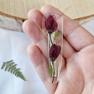 Barrettes de cheveux hawaïennes faites à la main en résine époxy véritable <span class=keywords><strong>rouge</strong></span> foncé séché et pressé avec des fleurs pour femmes - Product Image 2