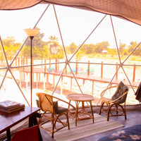 Tenda mewah Safari kanvas Hotel rumah tenda kubah dengan kamar mandi transparan Geodesic Glamping tenda kubah