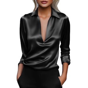 女性ファッションスプライスドトップロングカラーキュートシャツポリエステル生地エレガント秋ブラウスシンプル - Product Image 2