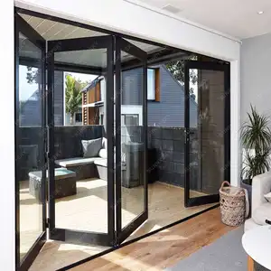 Sunnysky moderne einfache Haustüren aus Aluminium doppelt gehärtetes glasiertes Klappglas doppelt klappbare Türen