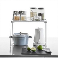Étagère de rangement de cuisine pliable à double niveau en métal de style coréen pour organiser les assiettes et les bols