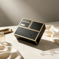 Boîte cadeau en papier à double ouverture avec logo personnalisé, boîte rigide noire et or de luxe avec plateau d'insertion pour ensemble de soins de la peau