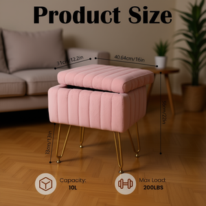 Pouf contenitore imbottito rosa con gambe in metallo dorato, sgabello moderno da 40,64 cm per camera da letto e soggiorno - Product Image 2