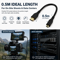 Cable de Datos Mini USB 2.0 AM a Mini B de 5 Pines, 0.5m, Alta Velocidad, Trenzado y Blindado, para Carga y Sincronización de Cámaras Digitales y Reproductores MP3/MP4