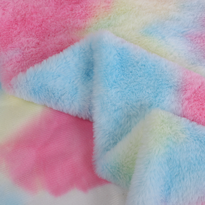 Estampado de punto de alta calidad 100% poliéster Arco Iris piel peluda Tie-dye estampado conejo piel sintética tela de felpa para ropa - Product Image 5