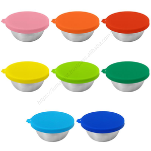 En gros S021 Mini assiettes à sauce réutilisables anti-fuite avec couvercle en silicone et en acier inoxydable pour assaisonnement et trempage - Product Image 1