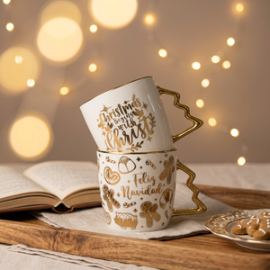 Christmas <b>Gold</b> Trim Luxury Design Porcelain Coffee <b>Mug</b> with Gift Box Dishwasher & Microwave Safe Hot Selling - Product Image 2