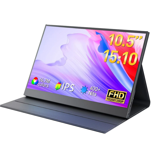 10.5'' Mini Monitor Portable Screen 1920*1280P 15:10 100% SRGB Secondary Monitor Display With Leather Case for Phone/PC/PS5/XBOX