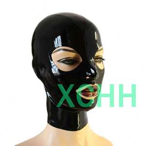 Sexy Latex Headgear Latex Tight <strong>Hoodie</strong> Classic Big Eyes Open Zipper Fetish Rubber Mask - Product Image 1