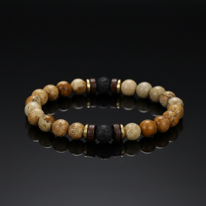 Perles de 8 mm en jaspe naturel, pierre précieuse, avec entretoise en alliage de cuivre doré et bois, pour la somnifération et l'aide au sommeil, perles lâches pour bracelets pour hommes - Product Image 1