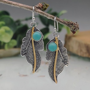 Orecchini Pendenti Creativi a Foglia d'Uva con Turchese, Gioielli in Stile Vintage per Donne, Accessori Moda Retrò - Product Image 4