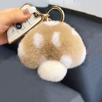 Porte-clés en peluche en vraie fourrure de renard, motif champignon, mignon, avec pompon en fourrure, moelleux et rembourré, breloque de sac, pendentif