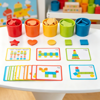 Vasos de clasificación de formas y colores al por mayor, juguetes educativos de madera para la educación temprana, entrenamiento cognitivo y emparejamiento.