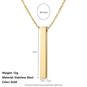 Collar con colgante de acero inoxidable para hombre personalizado con barra vertical chapada en oro para ocasiones de fiesta - Product Image 2