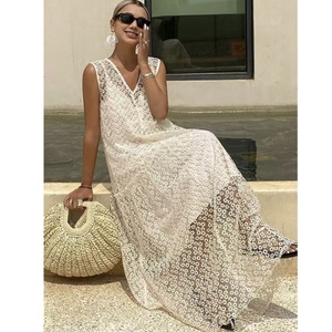 ชุดเดรสออกงานฤดูร้อนสำหรับผู้หญิง ขายส่ง แบบไม่มีแขน ผ้าลูกไม้ ทรงเข้ารูป เอวสูง <span class=keywords><strong>ล</strong></span>ายเรียบ ยาวค<span class=keywords><strong>ล</strong></span>ุมเท้า - Product Image 6