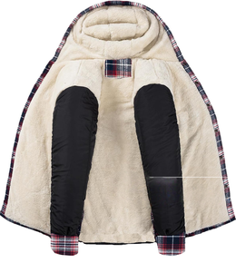 Chaqueta <span class=keywords><strong>de</strong></span> algodón a <span class=keywords><strong>cuadros</strong></span> acolchada para hombre con logotipo personalizado, forro polar Sherpa, con capucha, estilo franela, chaqueta <span class=keywords><strong>de</strong></span> invierno con cremallera completa - Product Image 4