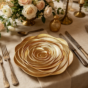 <span class=keywords><strong>Assiette</strong></span> de Présentation PP Dorée Électrolytique de Luxe, Tendance et Durable, avec Technique Pigmentée, Style Américain, Motif Rose Personnalisé - Product Image 4