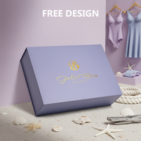 Boîte pliante personnalisée violette avec logo doré, en carton rigide, fermeture magnétique, pour emballage de maillots de bain et vêtements, livraison plate