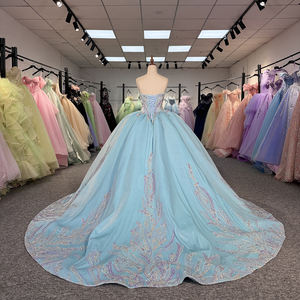 Jancember 6831 Exclusivo azul sin tirantes con cordones vestidos de noche para niñas - Product Image 5