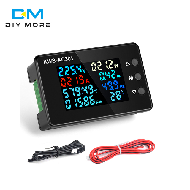 KWS-AC301 AC 50-300V 0-20/100A Digital Power Energy Voltmeter Ammeter Voltage Wattmeter Kwh Temperature AC Electricity Meter