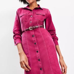 Elegant Lapel Corduroy Mini <b>Dress</b> <b>Long</b> Sleeve Single Breasted Pocket <b>Dress</b> Fashion Casual <b>Dress</b> Corduroy Midi Pocket Shirtdress - Product Image 3