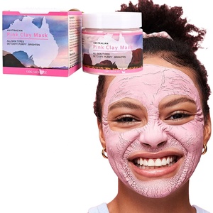 Masque à l'argile cosmétique rose pour <span class=keywords><strong>le</strong></span> <span class=keywords><strong>visage</strong></span>, teint naturellement radieux, élimination des taches, peau raffermissante, 120g, effacement des points noirs, acné - Product Image 2