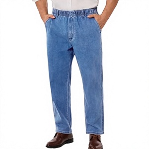 Jean en denim extensible tricoté pour homme, grande taille, coupe droite, style urbain, délavé léger, tendance, durable, décontracté, pour le printemps - Product Image 1